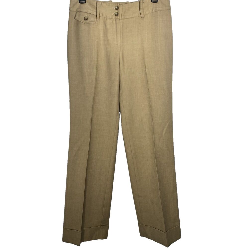 Ann Taylor LOFT Trousers Wool Wide Leg Cuffed Lined Pants Office Women 2 Beige
